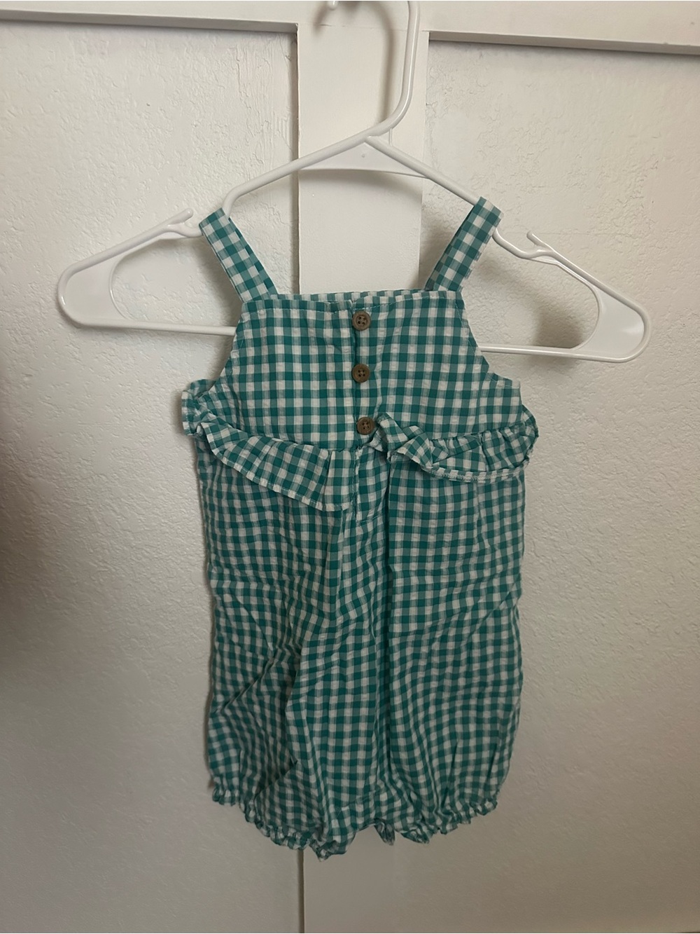 Carter's Teal and White Gingham Baby Romper